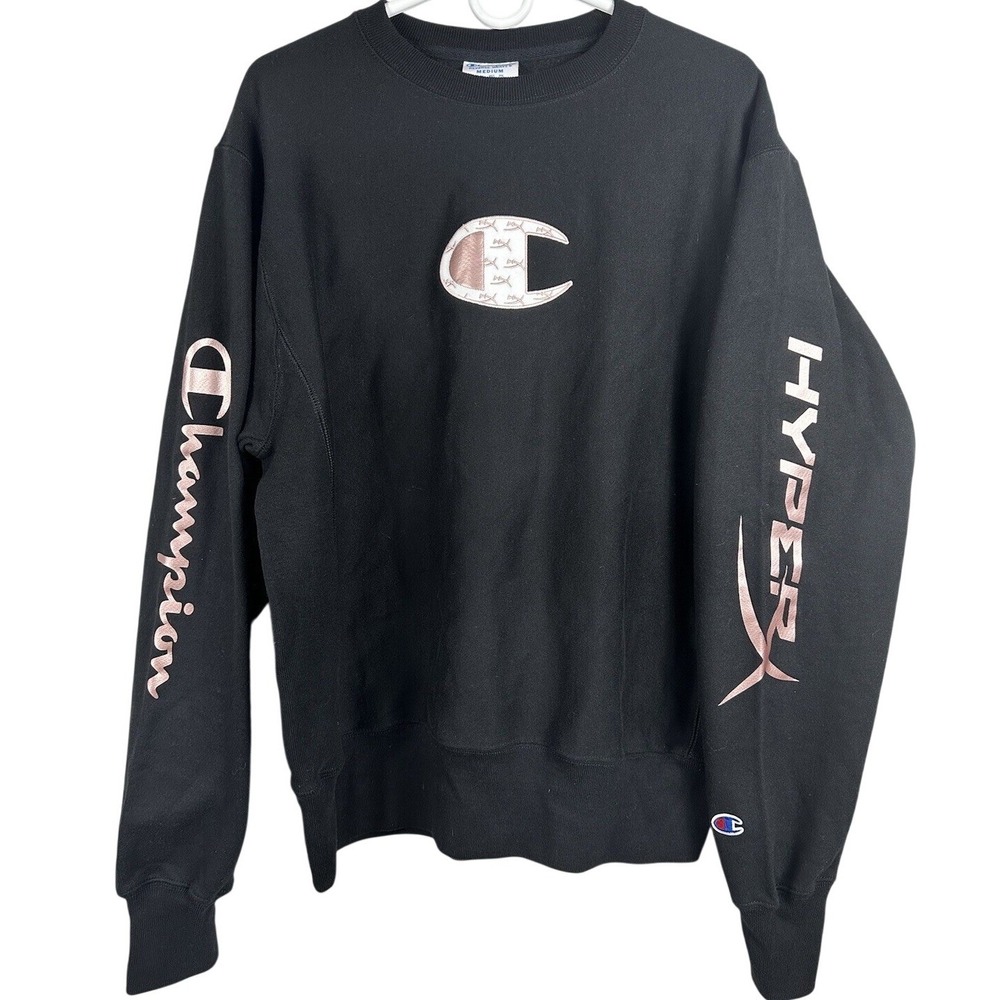Champion Sweatshirt Unisex Medium Black HyperX Reverse Weave Rose Gold‎ Gaming